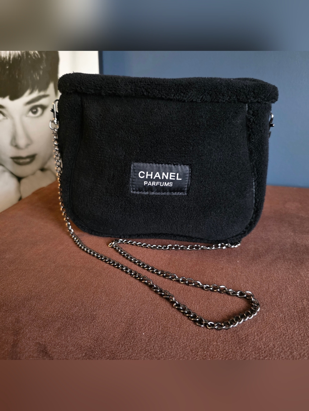 CHANEL Black Shearling Parfums Zipper Pouch
